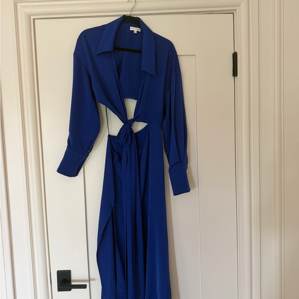 Ronny Kobo Collection Royal Blue Long Sleeve Tie-Front Maxi Dress